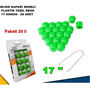 Renkli Bijon Kapağı Plastik Yeşil Renk Altıgen 17 mm Bijon Uyumlu 20 Adet - Caraks