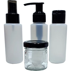 4'lü Seyahat Boy Boş Plastik Şişe Seti, Krem ve Vazalin, Sabun, Kolonya Dezenfektan Şişe