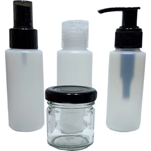 4'lü Seyahat Boy Boş Plastik Şişe Seti, Krem ve Vazalin, Sabun, Kolonya Dezenfektan Şişe