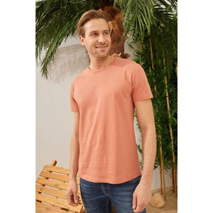 Erkek Bisiklet Yaka Slim Fit Basic Tişört Kiremit