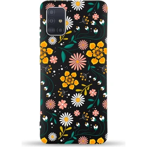 Printify Samsung Galaxy A51 ile Uyumlu Lansman Çiçek Tasarımlı Içi Kadife Kapak Kılıf