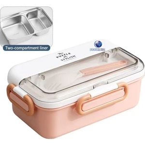 Taşınabilir 304 Paslanmazçelik Çocuklar Öğrenci ve Ofis Için Sızdırmaz Yemek Kutusu Sefer Tası 900ML Pembe