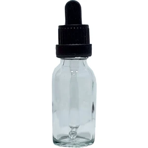 Şeffaf Cam Şişe 10 Adet x 20 ml Cam Damlalıklı Siyah Kapaklı