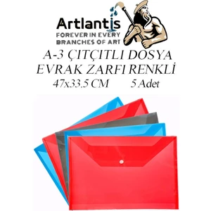 A3 Çıtçıtlı Dosya 5 Adet Renkli A-3 Çıt Çıtlı Zarf Dosya Transparan 47X33.5 cm Büyük Boy Çıtçıtlı Dosya