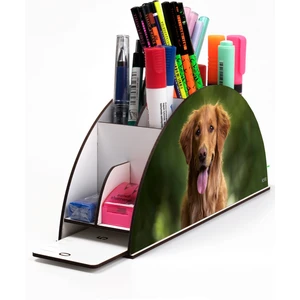 Ahşap Vip Köpek ve Kedi Model Gökkuşağı Cetvelli Masaüstü Kalemlik Organizer Montajlı Kutulu