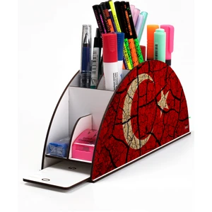 Ahşap Vip Bayrak Gökkuşağı Cetvelli Masaüstü Kalemlik Organizer Montajlı Kutulu