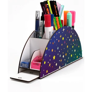 Ahşap Vip Gezegen Seri Gökkuşağı Cetvelli Masaüstü Kalemlik Organizer Montajlı Kutulu