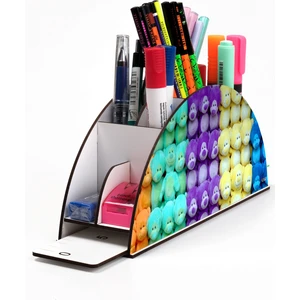 Ahşap Vip Mini Animals Gökkuşağı Cetvelli Masaüstü Kalemlik Organizer Montajlı Kutulu