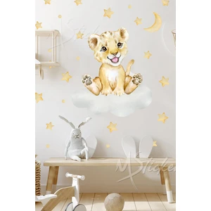 Sevimli Aslan ve Yıldızlar Çocuk Odası Duvar Cam Sticker Seti