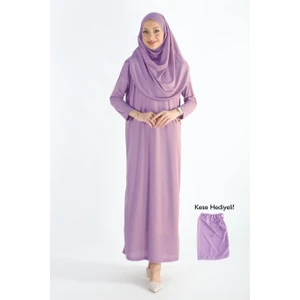 2133_Tek Parça Kaymaz Başörtülü Namaz Tesettür Elbise