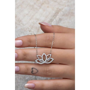 925 Ayar Gümüş Rodyumlu Lotus Çiçeği Kolye