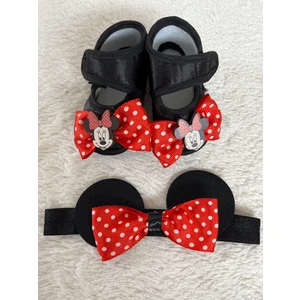 Masal Baby Kids Kız Bebek Minnie Mouse Patik  Mickey Mouse Bandanalı Siyah Patik  Yeni Doğan Bebek Hediyelik