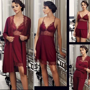 190 Bordo  Penye  6 Lı Gecelik Sabahlık  Çeyiz Seti