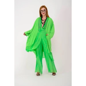 Bohem Stil Vizon Italyan Ipek Detaylı Oversize Kaftan & Bluz