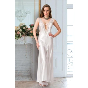 Eren Style Kadın Ekru Saten Uzun Gecelik 2995