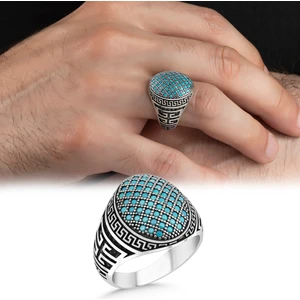 Argento Silver 925 Ayar Gümüş Erkek Yüzük Firuze Taşlı