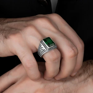 Argento Silver Oktegon Kesim Yeşil Zirkon Taşlı 925 Ayar Gümüş Yüzük