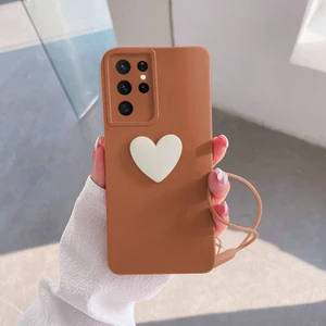 Samsung Galaxy S22 Ultra Kılıf Zebana Kalpli Love Kılıf Kahverengi