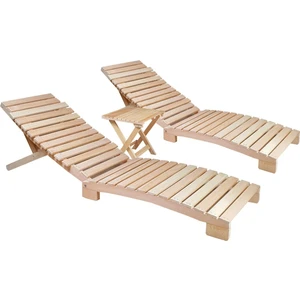 Ahşap Katlanabilir Yatar Şezlong 3 Kademe Plaj Yatağı 3 Lü Set (Naturel)