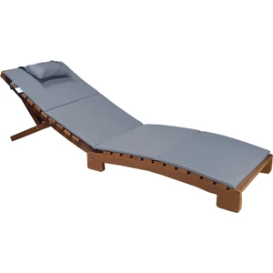 Ahşap Katlanabilir Yatar Şezlong 3 Kademe Plaj Yatağı Minder Dahil (Ceviz - Gri)