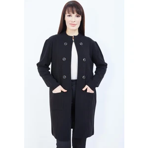 Fresh Moda Anne Triko Cepli Düğme Detaylı Siyah  Uzun Hırka