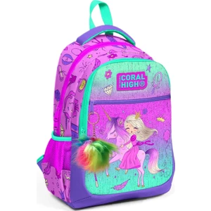 Coral High Üç Gözlü Kız Çocuk Ilk ve Orta Okul Çantası - Pembe Yeşil Unicorn ve Prenses