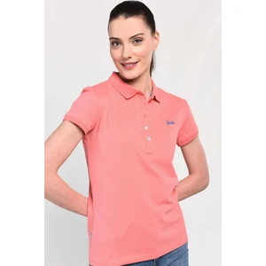 SHAVER Pembe Polo Yaka Nakışlı Kadın Tshirt