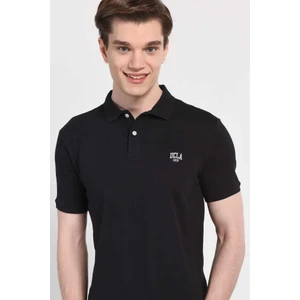Lakes Siyah Polo Yaka Nakışlı Erkek Tshirt