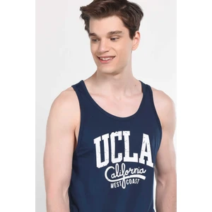 Pebble Lacivert Sıfır Kol Oversize Baskılı Erkek Tshirt