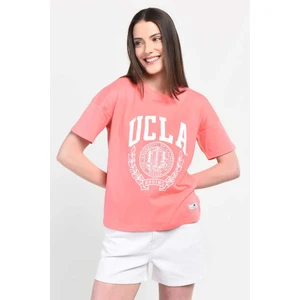 Avalon Pembe Bisiklet Yaka Baskılı Kadın Tshirt