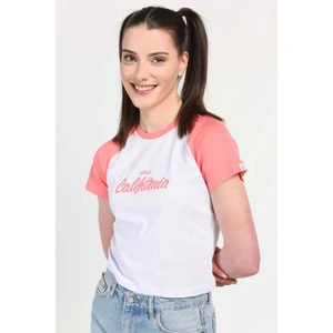 Carolına Pembe Bisiklet Yaka Baskılı Kadın Tshirt