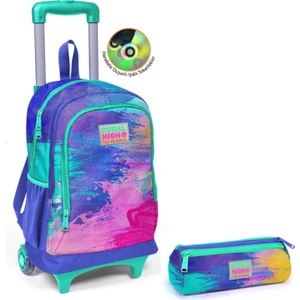 Coral High Kız Çocuk Eflatun Airbursh Tekerlekli Okul Çantası ve Kalemlik Seti