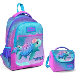 Coral High Pembe Mavi Kaplumbağa Okul Sırt ve Beslenme Çantası Seti - Kız Çocuk