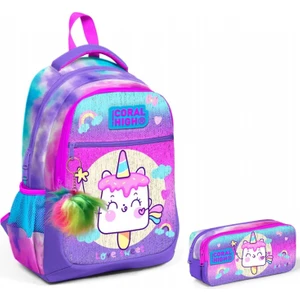 Coral High Mor Pembe Dondurma Ilkokul Okul Sırt Çantası ve Kalemlik Seti
