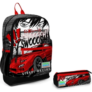 Coral High Siyah Kırmızı Araba Ilkokul Sırt Çantası ve Kalemlik Seti