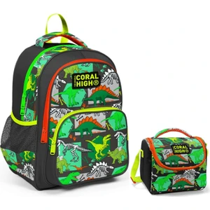 Coral High Yeşil Dinazor Erkek Çocuk Ilkokul Çantası ve Beslenme Çantası Seti