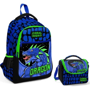 Coral High Mavi Yeşil Dragon Ilkokul Okul Sırt ve Beslenme Çantası Seti - Erkek Çocuk