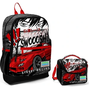 Coral High Siyah Kırmızı Araba Okul Sırt ve Beslenme Çantası Seti
