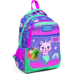 Coral High Üç Gözlü Kız Çocuk Ilk ve Orta Okul Çantası - Mor Pembe Unicorn
