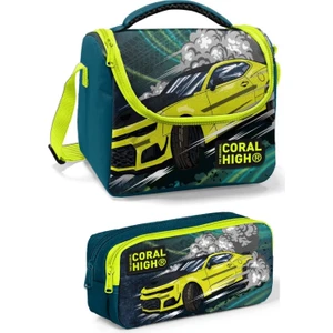 Coral High Yeşil Sarı Araba Erkek Çocuk Beslenme Çantası Seti