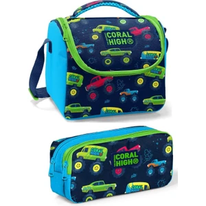 Coral High Mavi Yeşil Arabalar Erkek Çocuk Beslenme Çantası Seti