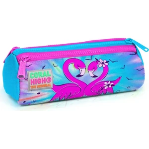 Coral High Mavi Pembe Flamingo Üç Bölmeli Kalem Çantası - Kız Çocuk