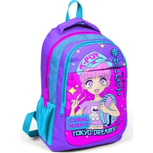 Coral High Lavanta Pembe K-Pop Kız Çocuk USB Çıkışlı Ilkokul ve Ortaokul Sırt Çantası
