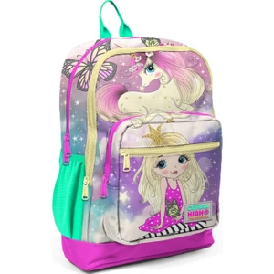 Coral High Yeşil Pembe Unicorn ve Prenses Ilkokul ve Günlük Sırt Çantası - Kız Çocuk - USB Soketli