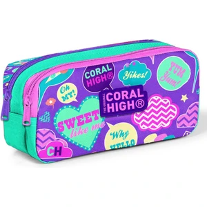 Coral High Iki Bölmeli Kız Çocuk Yeşil Lavanta Yazılar Kalem Çantası Kalemlik