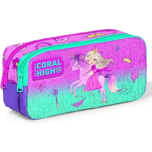Coral High Kids Iki Bölmeli Kız Çocuk Pembe Yeşil Prenses ve Unicorn Kalem Çantası Kalemlik