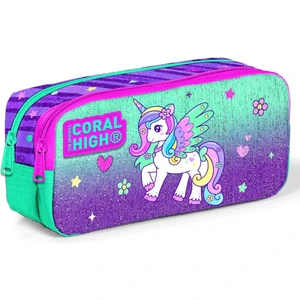 Coral High Iki Bölmeli Kız Çocuk Yeşil Mor Unicorn Kalem Çantası Kalemlik