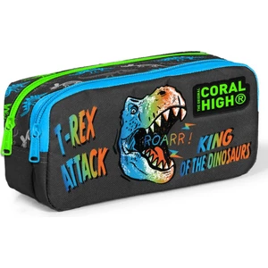 Coral High Iki Bölmeli Erkek Çocuk Gri Yeşil T-Rex Kalem Çantası Kalemlik