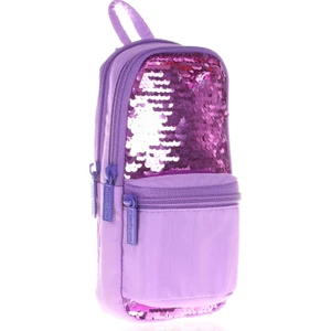 Magical Kız Çocuk Pullu Lila Üç Bölmeli Kalem Çantası - Çanta Şekilli