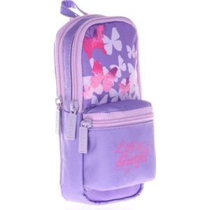 Layer Üç Bölmeli Mor Kelebek Çanta Şekilli Kalemlik - Butterfly - Kız Çocuk